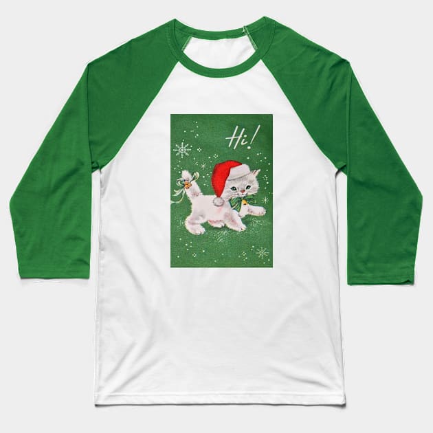 Cute White Christmas Kitten Baseball T-Shirt by tfortwo